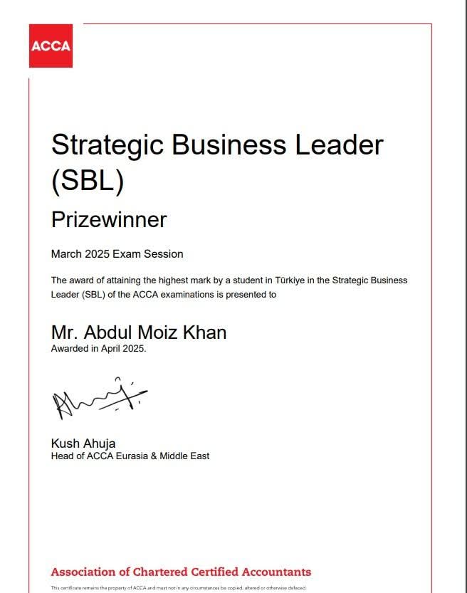 Mr. Abdul Moiz Khan — Strategic Business Leader (SBL) — Prizewinner